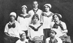 The "New York Girls" basketball team of New York City, circa 1911, was the sister organization of the Alpha Physical Culture Club of Harlem.